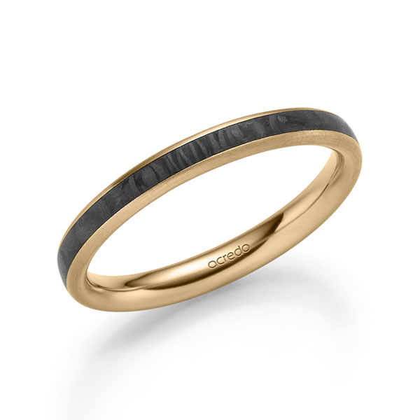 Carbon Trauring/Ehering in Roségold 585 mit Carbon-Einzug von acredo