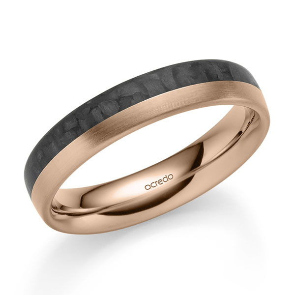 Carbon Trauring/Ehering in Rotgold 585 Carbon-Einzug von acredo