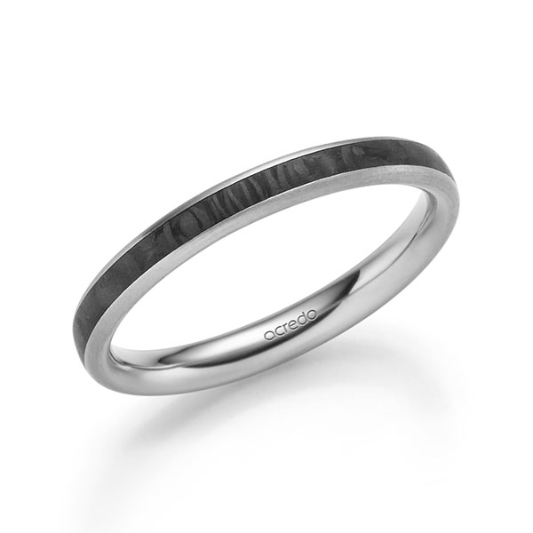 Carbon Trauring/Ehering in Weißgold 585 Carbon-Einzug von acredo
