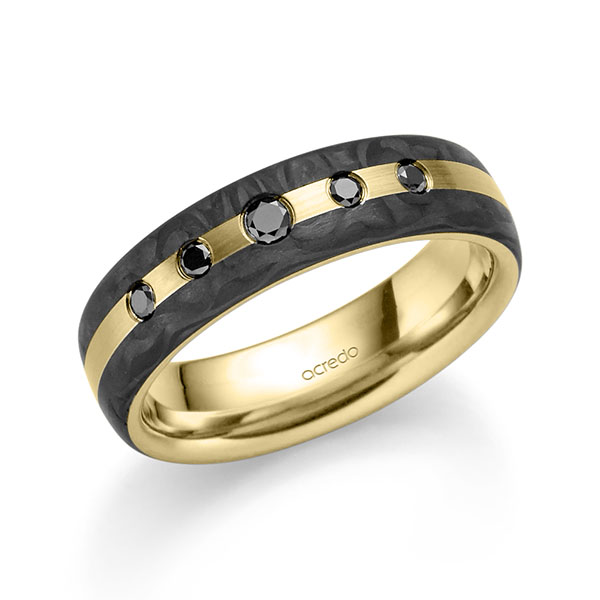 Carbon trouwring in geelgoud 14 kt. met in totaal 0,15 ct. Briljant Zwart van acredo - S-1310-16