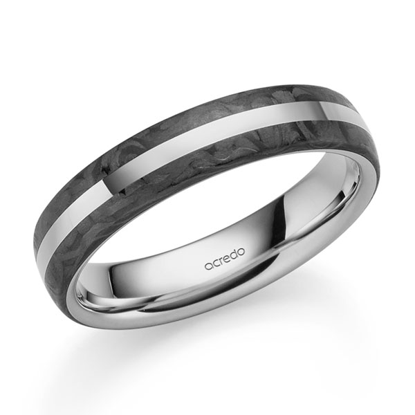 Carbon trouwring in grijsgoud 14 kt. met Carbon indentation van acredo