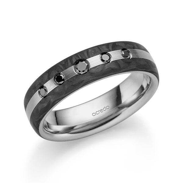 Carbon trouwring in grijsgoud 14 kt. met in totaal 0,15 ct. Briljant Zwart van acredo - S-1310-15