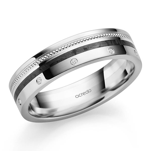 Carbon trouwring in platina 950 platina 950 met Carbon indentation met in totaal 0,025 ct. Briljant tw,vs van acredo