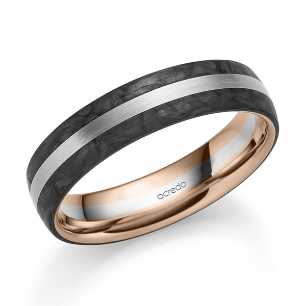 Carbon trouwring in roodgoud 14 kt. witgoud 14 kt. van acredo