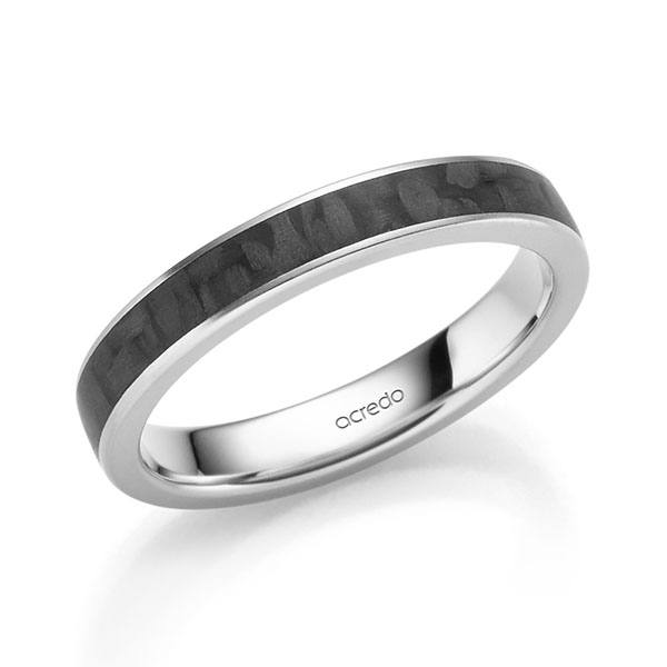 Carbon trouwring in witgoud 14 kt. met Carbon indentation van acredo - S-1308-12