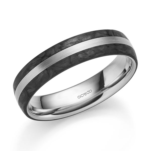 Carbon trouwring in witgoud 14 kt. van acredo