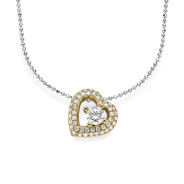 collier met hanger in geelgoud 14 kt. met 0,5 ct. + in totaal 0,386 ct. Briljant tw/si van acredo