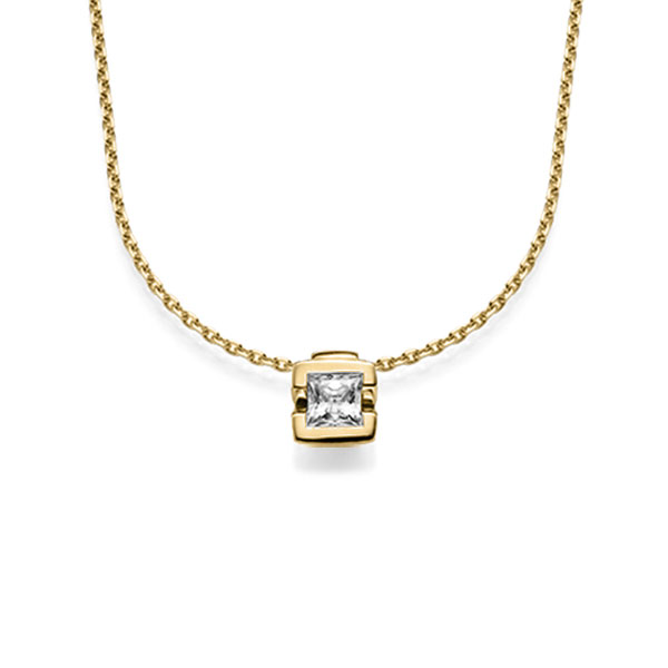 collier met hanger in geelgoud 14 kt. met 0,5 ct. Princess-Diamant tw,vs van acredo - A-1567-2