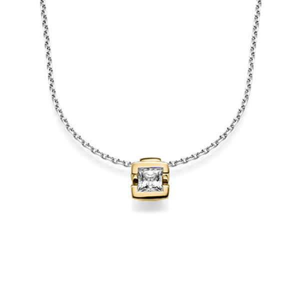 collier met hanger in geelgoud 14 kt. met 0,5 ct. Princess-Diamant tw,vs van acredo