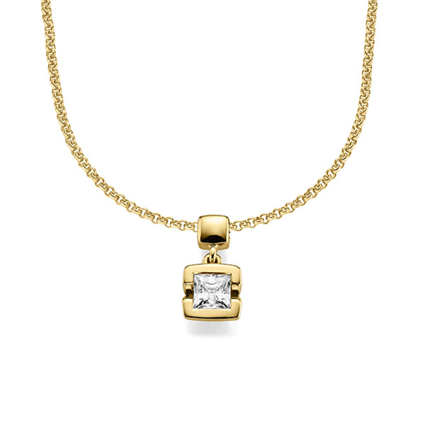 collier met hanger in geelgoud 14 kt. met 0,5 ct. Princess-Diamant tw,vs van acredo - A-1610-1