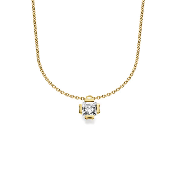 collier met hanger in geelgoud 14 kt. met in totaal 0,25 ct. Princess-Diamant tw,vs van acredo - A-1607-5