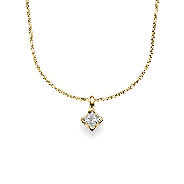 collier met hanger in geelgoud 14 kt. met in totaal 0,25 ct. Princess-Diamant tw/si van acredo