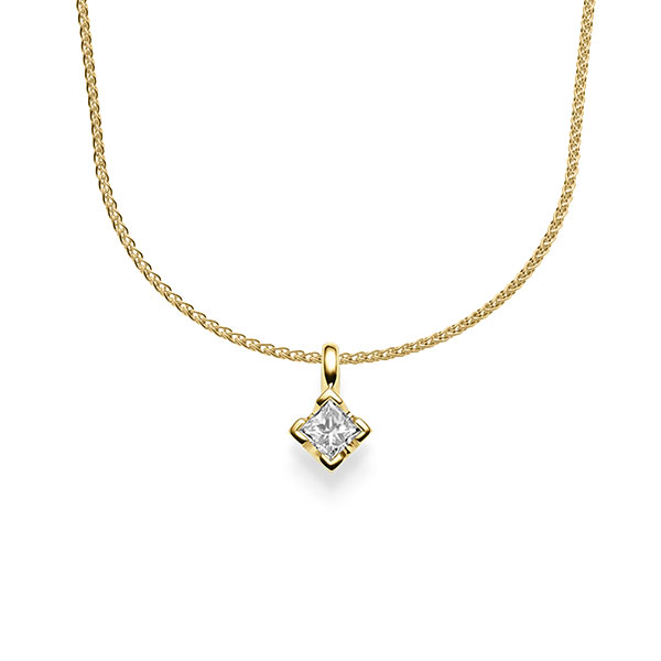 collier met hanger in geelgoud 14 kt. met in totaal 0,25 ct. Princess-Diamant tw/si van acredo