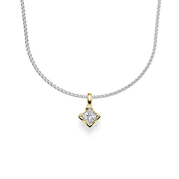 collier met hanger in geelgoud 14 kt. met in totaal 0,25 ct. Princess-Diamant tw/si van acredo