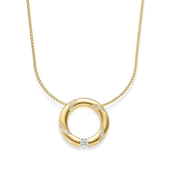 collier met hanger in geelgoud 14 kt. met in totaal 0,278 ct. Briljant tw/si van acredo