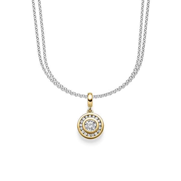 collier met hanger in geelgoud 14 kt. met in totaal 0,505 ct. Briljant tw/si van acredo