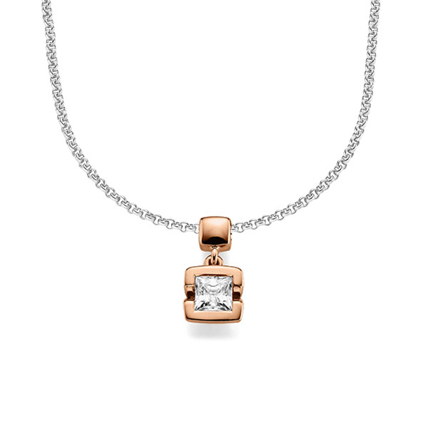 collier met hanger in roodgoud 14 kt. met 0,5 ct. Princess-Diamant tw,vs van acredo