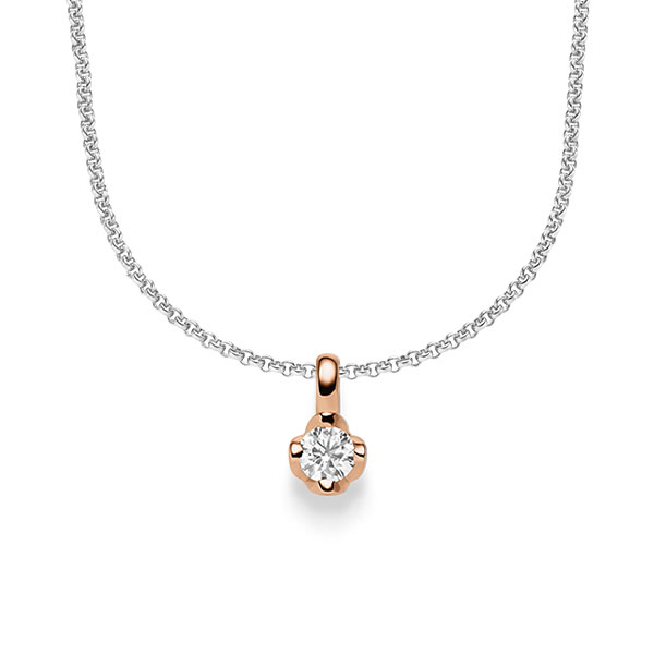 collier met hanger in roodgoud 14 kt. met in totaal 0,25 ct. Briljant tw/si van acredo