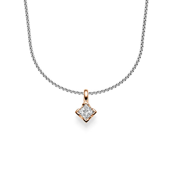 collier met hanger in roodgoud 14 kt. met in totaal 0,25 ct. Princess-Diamant tw/si van acredo