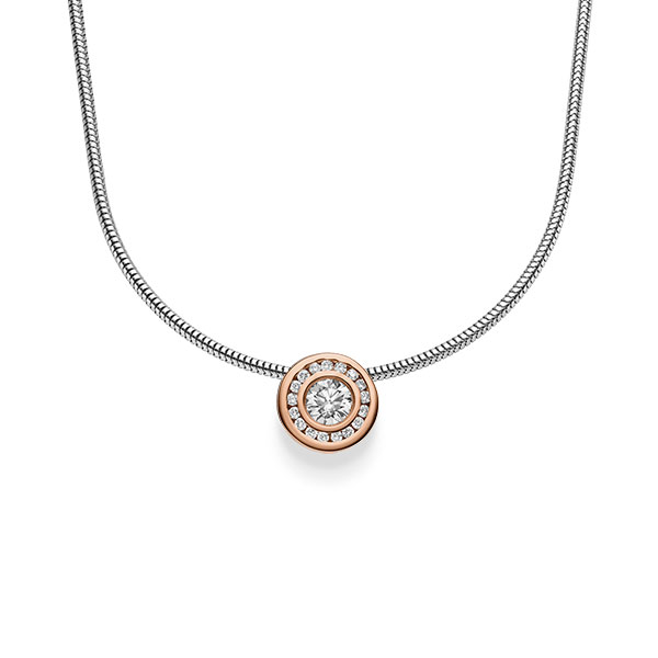 collier met hanger in roodgoud 14 kt. met in totaal 0,345 ct. Briljant tw/si van acredo