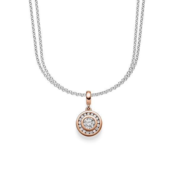 collier met hanger in roodgoud 14 kt. met in totaal 0,505 ct. Briljant tw/si van acredo