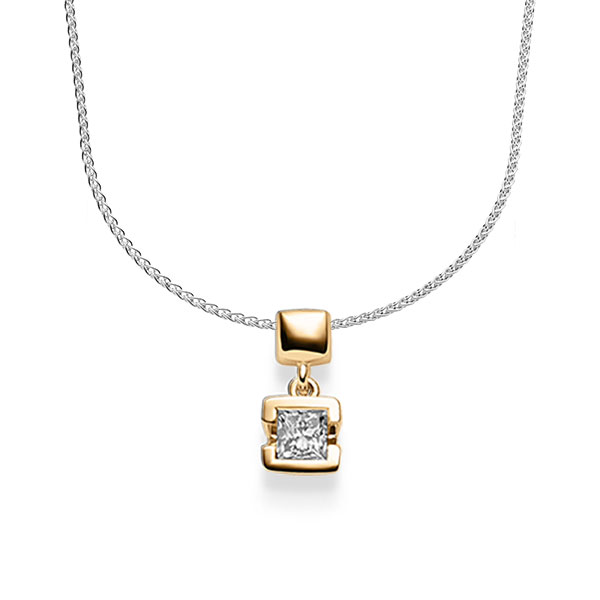 collier met hanger in roségoud 14 kt. met in totaal 0,25 ct. Princess-Diamant tw/si van acredo