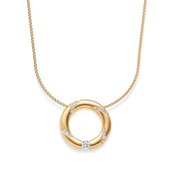 collier met hanger in roségoud 14 kt. met in totaal 0,278 ct. Briljant tw/si van acredo