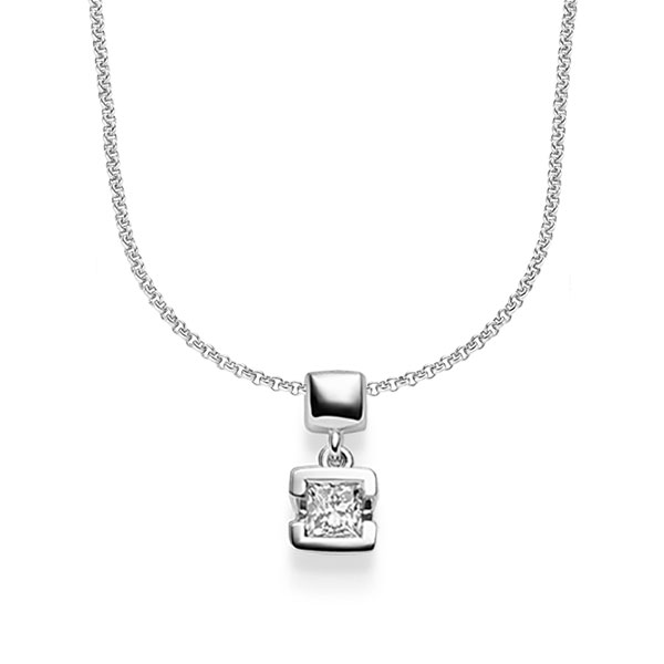 collier met hanger in witgoud 14 kt. met 0,3 ct. Princess-Diamant tw,vs van acredo