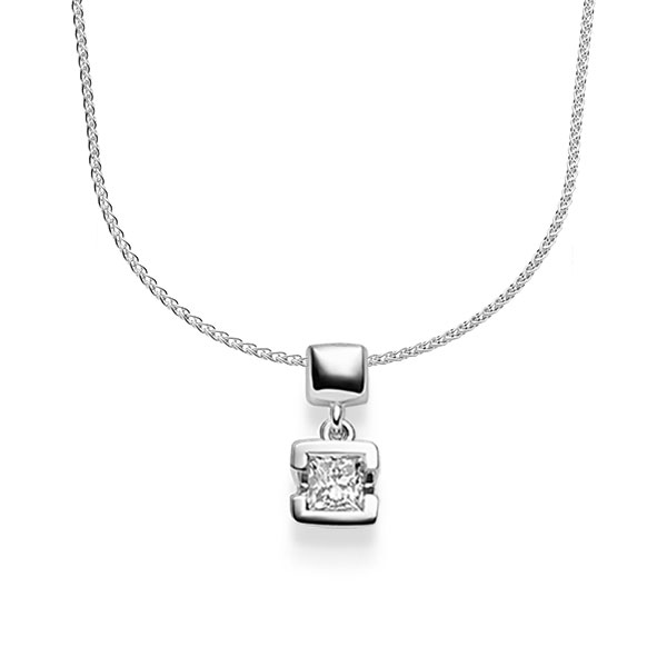 collier met hanger in witgoud 14 kt. met 0,3 ct. Princess-Diamant tw,vs van acredo