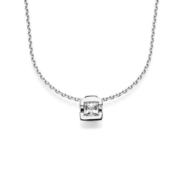 collier met hanger in witgoud 14 kt. met 0,5 ct. Princess-Diamant tw,vs van acredo
