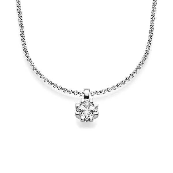 collier met hanger in witgoud 14 kt. met 0,7 ct. Princess-Diamant tw,vs van acredo