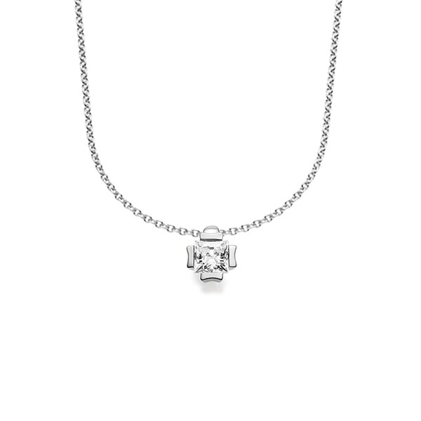 collier met hanger in witgoud 14 kt. met in totaal 0,2 ct. Princess-Diamant tw,vs van acredo