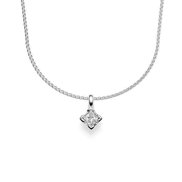 collier met hanger in witgoud 14 kt. met in totaal 0,2 ct. Princess-Diamant tw,vs van acredo