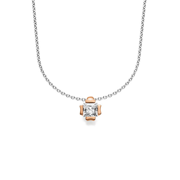 Hanger in roodgoud 14 kt. met in totaal 0,25 ct. Princess-Diamant tw,vs van acredo - A-1607-7 Hanger in roodgoud 14 kt. met in totaal 0,25 ct. Princess-Diamant tw,vs van acredo - A-1607-7