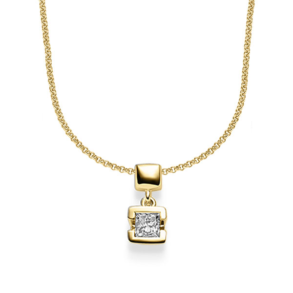 Kette mit Anhänger in Gelbgold 585 mit zus. 0,25 ct. Prinzess-Diamant tw, vs von acredo