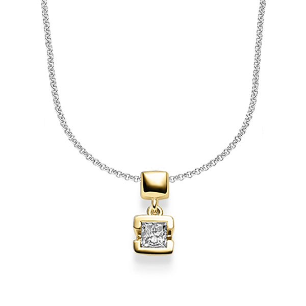 Kette mit Anhänger in Gelbgold 585 mit zus. 0,25 ct. Prinzess-Diamant tw, vs von acredo