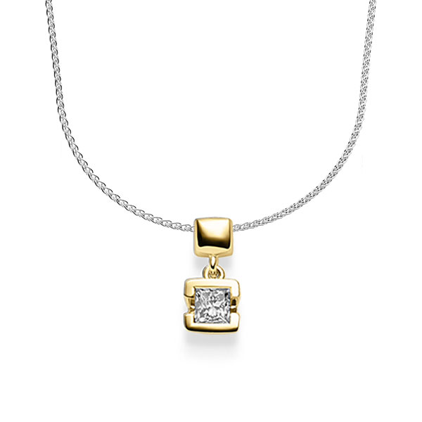Kette mit Anhänger in Gelbgold 585 mit zus. 0,25 ct. Prinzess-Diamant tw, vs von acredo