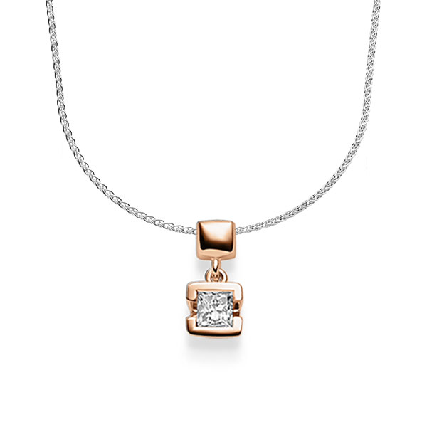 Kette mit Anhänger in Rotgold 585 mit zus. 0,25 ct. Prinzess-Diamant tw, si von acredo - A-1645-6