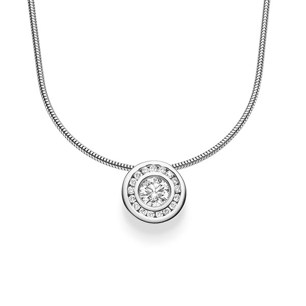 Kette mit Anhänger in Weissgold 585 mit 1 ct. + zus. 0,255 ct. Brillant tw, si von acredo