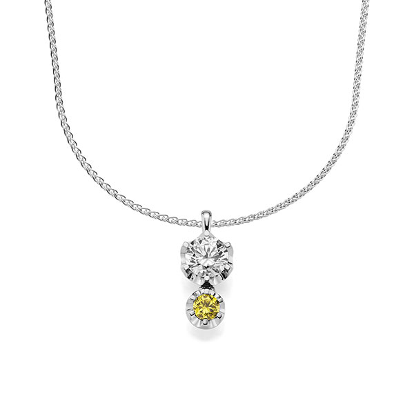 Kette mit Anhänger in Weissgold 585 mit zus. 0,25 ct. 1 Saphir gelb. Brillant tw, si von acredo - A-1604-2