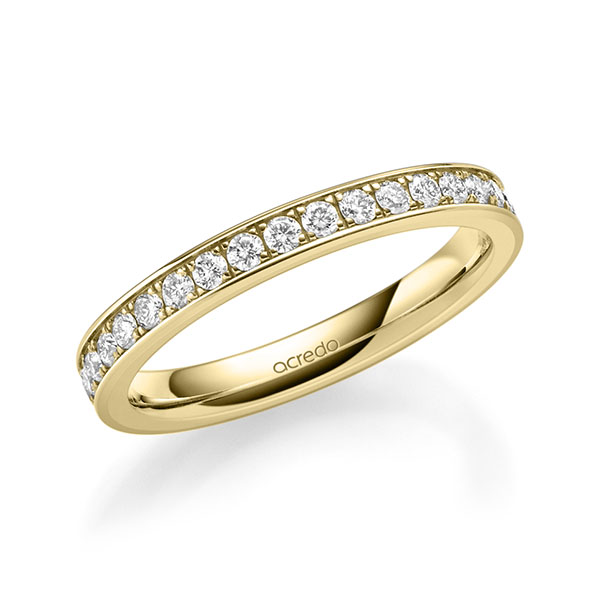klassieke Memoire-trouwring in buiten geelgoud 14 kt. , binnen geelgoud 14 kt. half gezet met in totaal 0,34 ct. Briljant tw/si van acredo