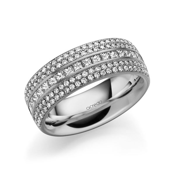 klassieke Memoire-trouwring in buiten grijsgoud 14 kt. , binnen grijsgoud 14 kt. half gezet met in totaal 1,12 ct. Briljant & Princess-Diamant tw/si van acredo - A-1623-19 klassieke Memoire-trouwring in buiten grijsgoud 14 kt. , binnen grijsgoud 14 kt. half gezet met in totaal 1,12 ct. Briljant & Princess-Diamant tw/si van acredo - A-1623-19