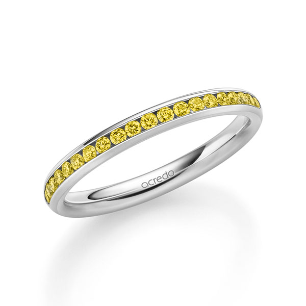 klassieke Memoire-trouwring in buiten witgoud 14 kt. , binnen witgoud 14 kt. half gezet met in totaal 0,285 ct. Briljant Geel van acredo