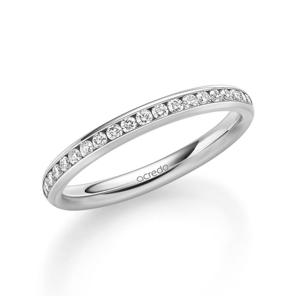 klassieke Memoire-trouwring in buiten witgoud 14 kt. , binnen witgoud 14 kt. half gezet met in totaal 0,285 ct. Briljant tw/si van acredo