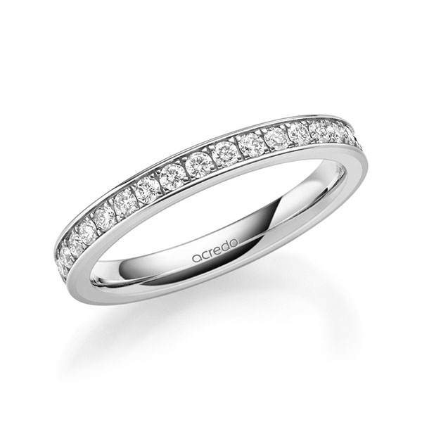 klassieke Memoire-trouwring in buiten witgoud 14 kt. , binnen witgoud 14 kt. half gezet met in totaal 0,34 ct. Briljant tw/si van acredo