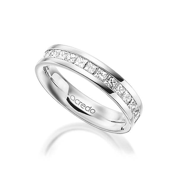 klassieke Memoire-trouwring in buiten witgoud 14 kt. , binnen witgoud 14 kt. half gezet met in totaal 0,98 ct. Princess-Diamant tw/si van acredo - A-1556-4