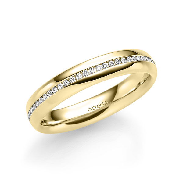 klassieke Memoire-trouwring in geelgoud 14 kt. half gezet met in totaal 0,14 ct. Briljant tw/si van acredo