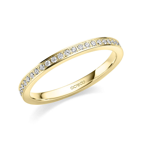 Klassieke Memoire-trouwring in geelgoud 14 kt. half gezet met in totaal 0,184 ct. Briljant tw/si van acredo