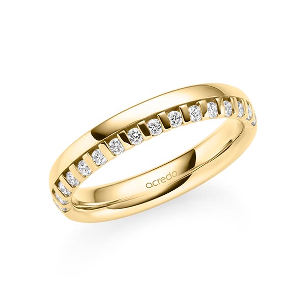 klassieke Memoire-trouwring in geelgoud 14 kt. half gezet met in totaal 0,225 ct. tw/si van acredo