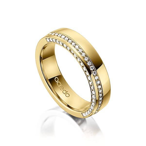 klassieke Memoire-trouwring in geelgoud 14 kt. half gezet met in totaal 0,265 ct. Briljant tw/si van acredo